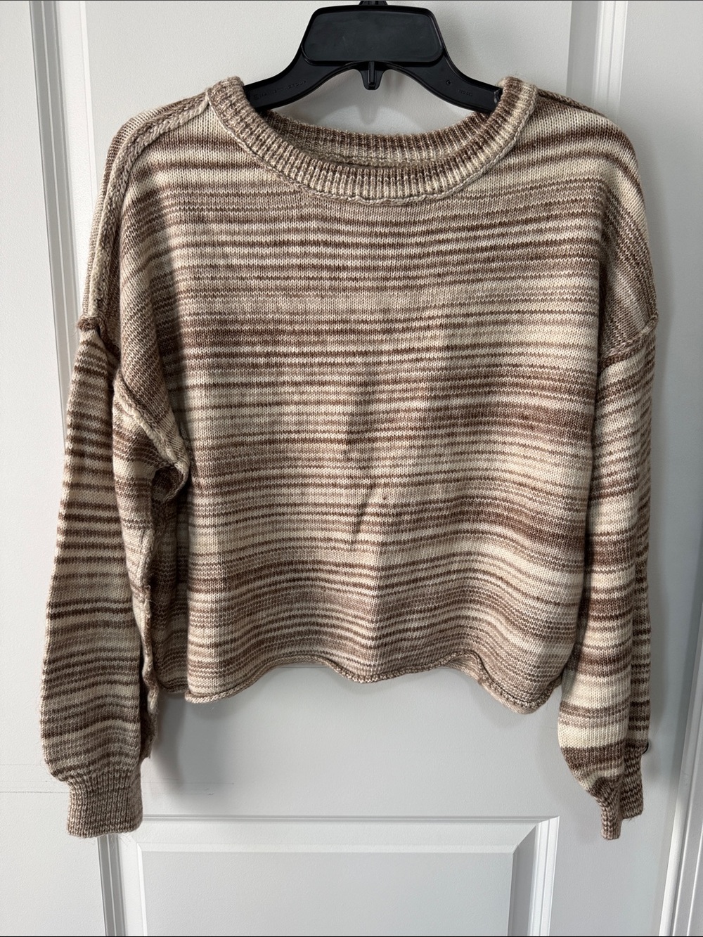 SO Striped Scoop Crewneck Sweater in Cream and Brown Tones